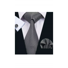 3delige set stropdas manchetknopen pochet zwart zilver Blokjes